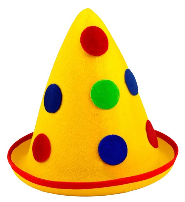Cappello a Punta Giallo a Pois in Feltro – Cappello da Clown o Costume Festa