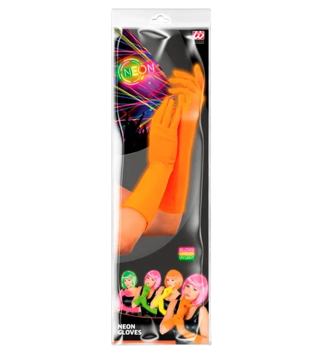 Guanti Lunghi Arancione Neon 40 cm – Accessorio Costume Anni 80