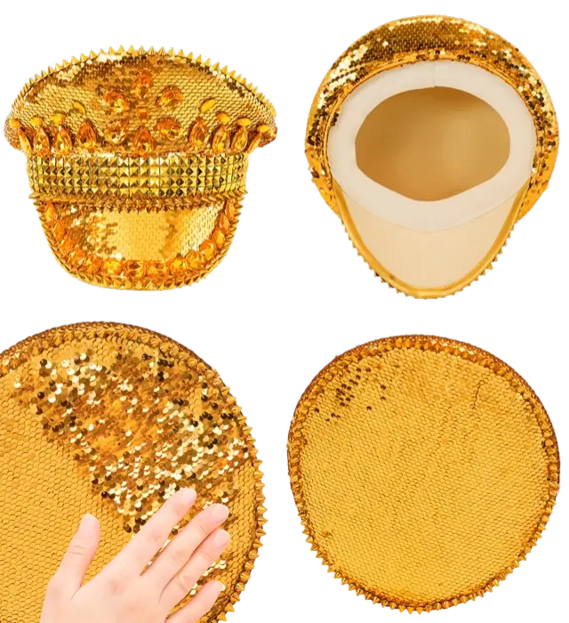 Cappello Festival con Borchie, Gioielli e Paillettes Oro – Accessorio Costume