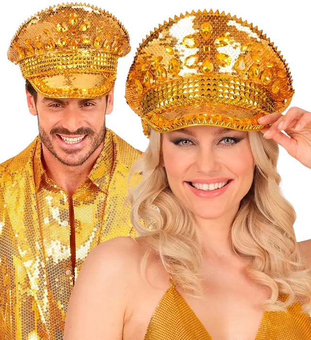 Cappello Festival con Borchie, Gioielli e Paillettes Oro – Accessorio Costume