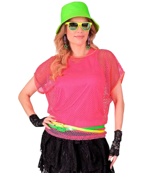 Camicia a Rete Rosa Fluo – Camicia Costume Disco Anni 80
