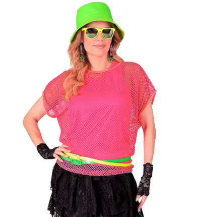 Camicia a Rete Rosa Fluo – Camicia Costume Disco Anni 80