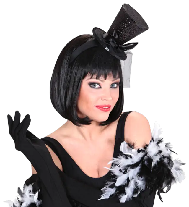 Mini Cappello Nero con Paillettes su Fascia con Fiocco e Velo – Accessorio Costume Cabaret