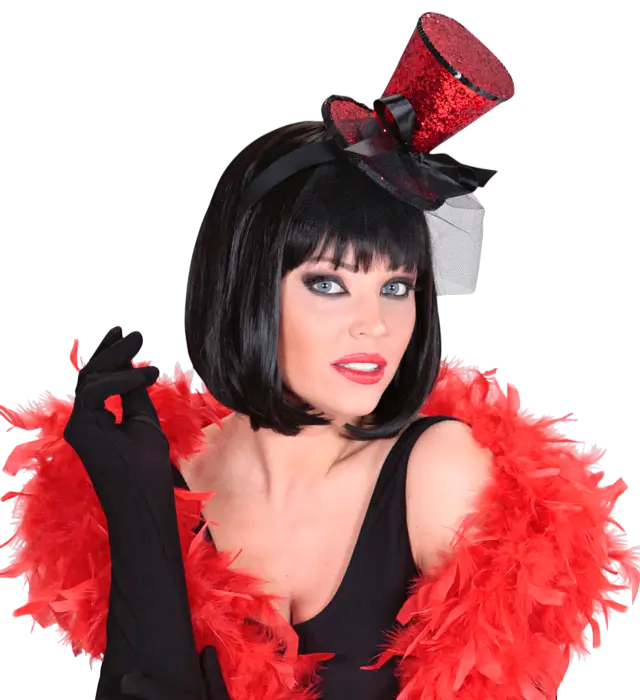 Mini Cappello Rosso con Paillettes su Fascia con Fiocco e Velo – Accessorio Costume Cabaret