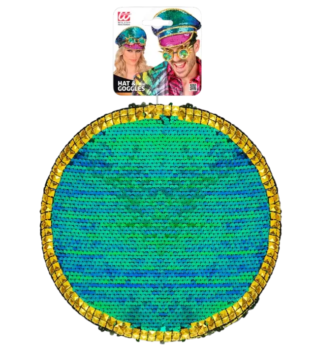 Cappello Festival con Borchie e Occhiali Kaleidoscopici con Punte e Paillettes Multicolore – Accessorio Costume