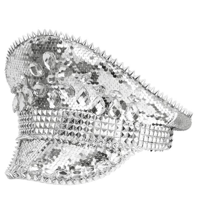 Cappello Festival con Borchie, Gioielli e Paillettes Argento – Accessorio Costume