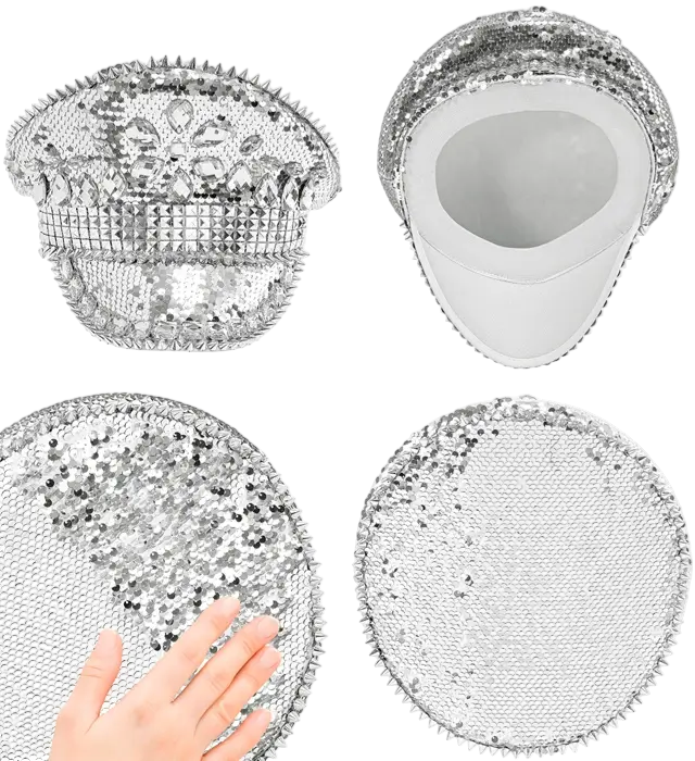 Cappello Festival con Borchie, Gioielli e Paillettes Argento – Accessorio Costume