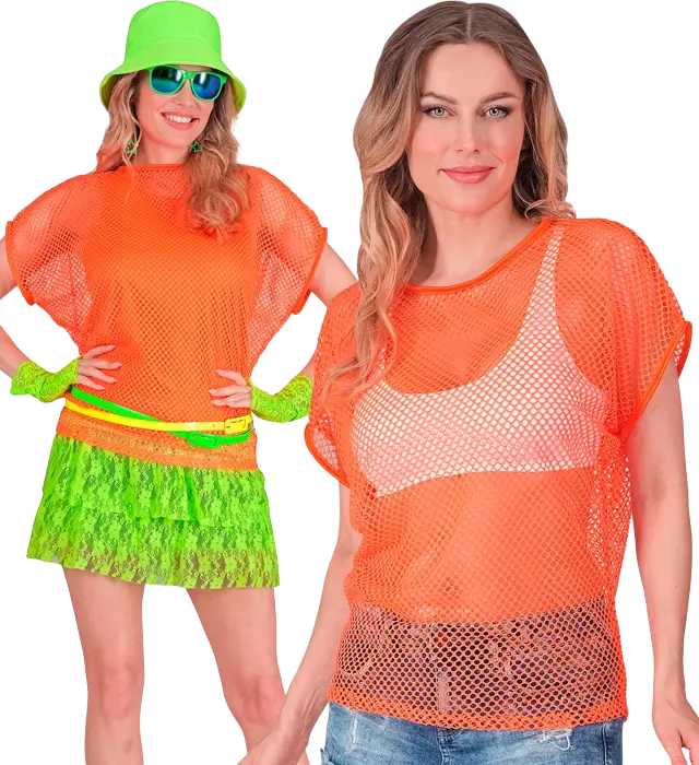 Camicia a Rete Arancione Fluo – Camicia Costume Disco Anni 80