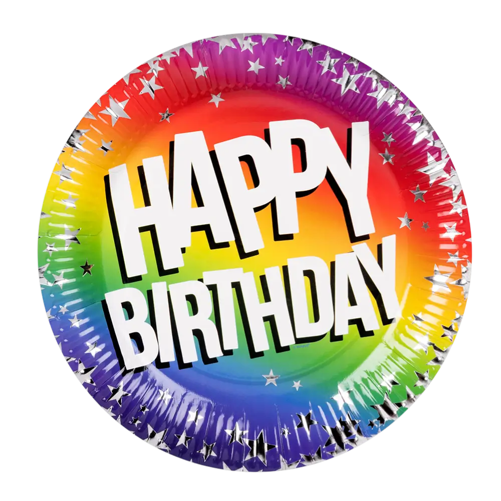 Set di 10 piatti di carta Rainbow 'Happy birthday' (XL)