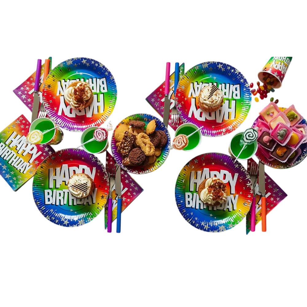 Set di 10 piatti di carta Rainbow 'Happy birthday' (XL)