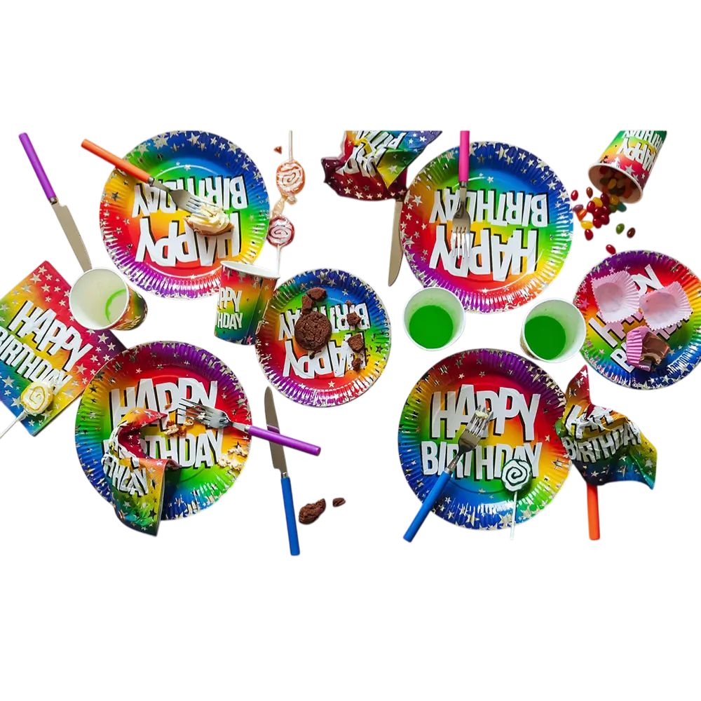 Set di 10 piatti di carta Rainbow 'Happy birthday' (XL)