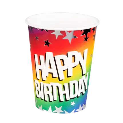 Set di 10 bicchieri di carta Rainbow 'Happy birthday' 25cl