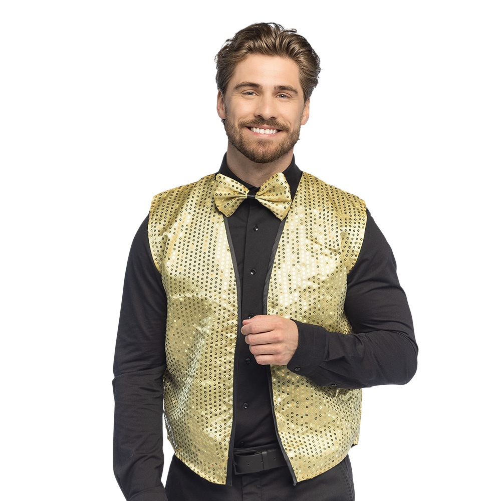 Gilet con paillettes e papillon “Spangles” – Taglia M/L – Oro