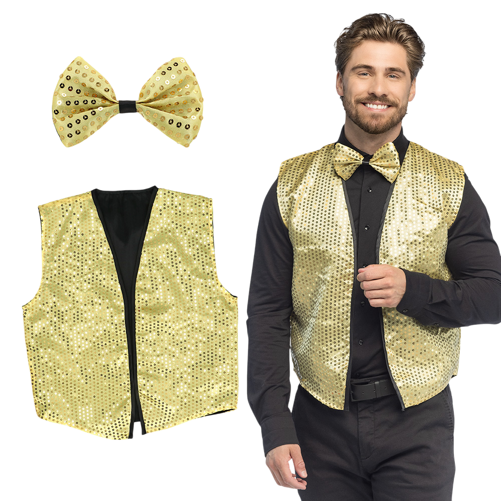 Gilet con paillettes e papillon “Spangles” – Taglia M/L – Oro