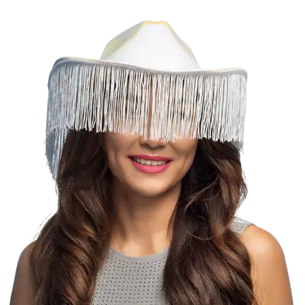 Cappello da cowboy con frange Fabulous - Bianco