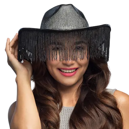 Cappello da cowboy con frange Fabulous - Nero