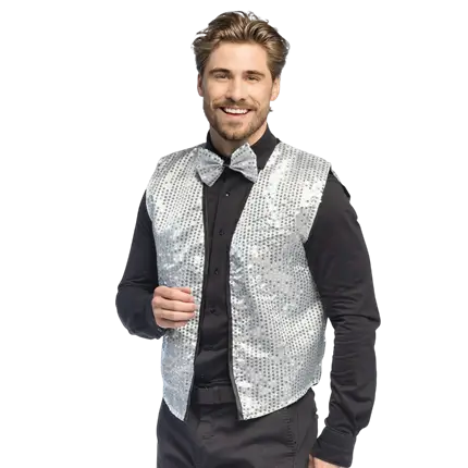 Gilet e papillon con paillettes Spangles - Taglia M/L - Argento