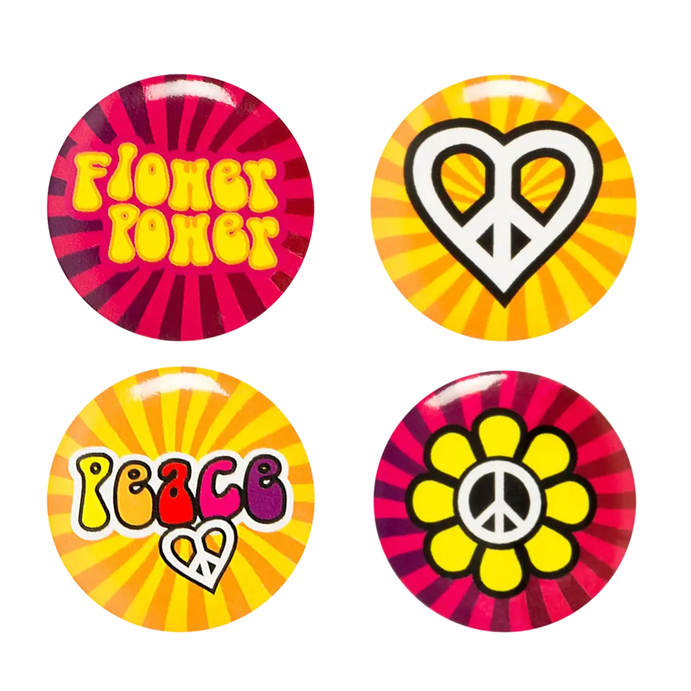 Confezione di 4 distintivi Hippie - Accessori Flower Power