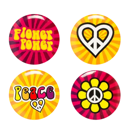 Confezione di 4 distintivi Hippie - Accessori Flower Power
