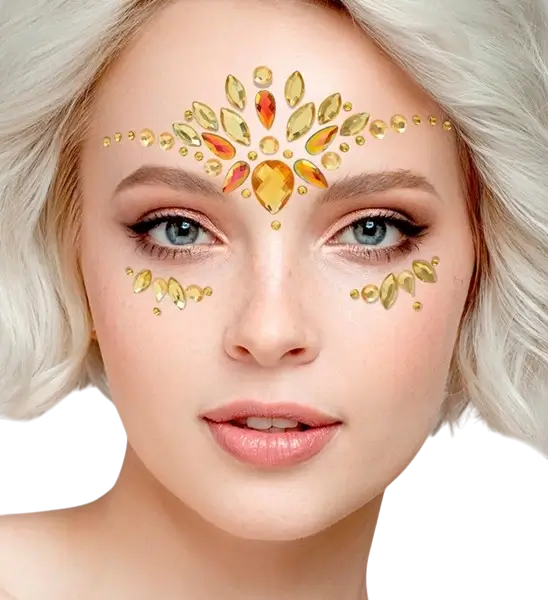 Gioielli con diamanti gialli sul viso - Strass Festival