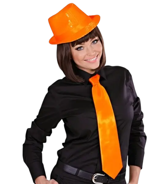 Cravatta in raso arancione fluorescente - Accessorio da sera anni '80