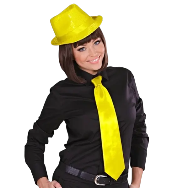 Cravatta in raso giallo fluorescente - Accessorio da sera anni '80