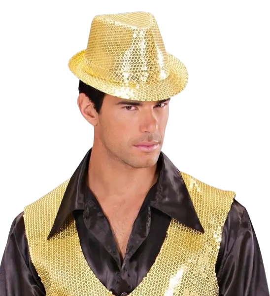 Chapeau Pailleté Doré - Accessorio da sera per discoteca