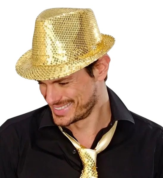 Chapeau Pailleté Doré - Accessorio da sera per discoteca