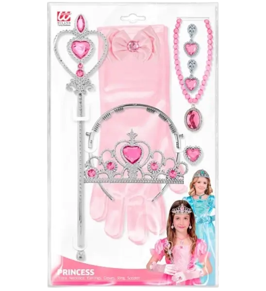 Kit completo della principessa - Tiara, guanti, collana, anello e bacchetta