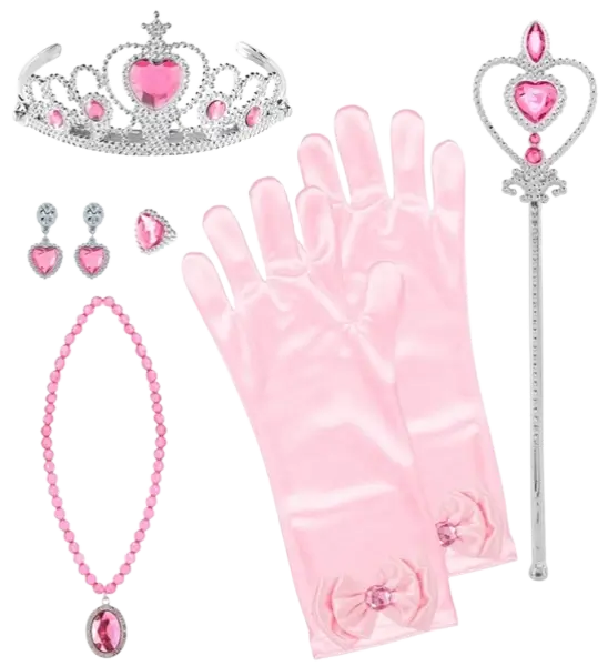Kit completo della principessa - Tiara, guanti, collana, anello e bacchetta