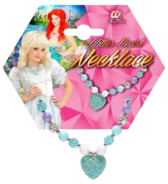 Collana di perle colorate con cuore in strass blu