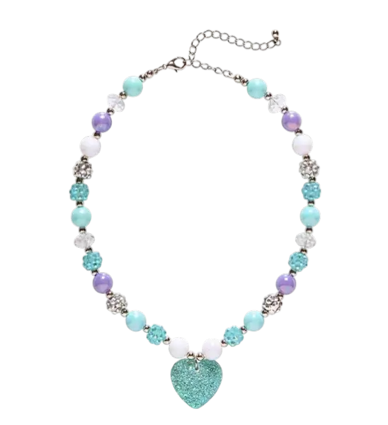 Collana di perle colorate con cuore in strass blu