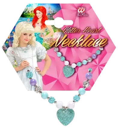 Collana di perle colorate con cuore in strass blu