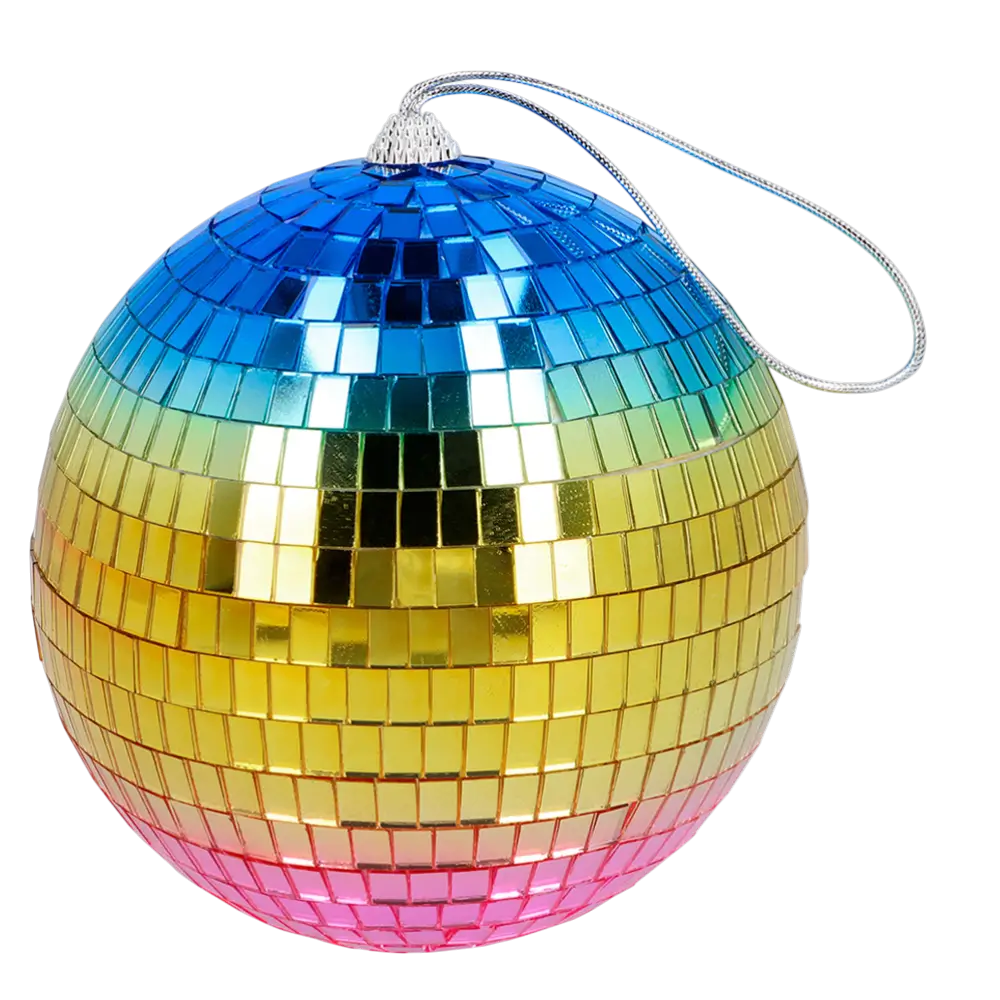 Palla da discoteca arcobaleno 15 cm - Decorazione per feste disco e anni '80