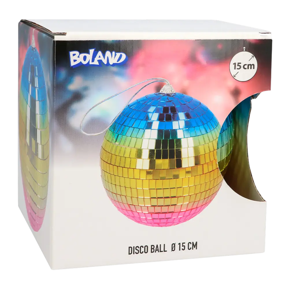 Palla da discoteca arcobaleno 15 cm - Decorazione per feste disco e anni '80