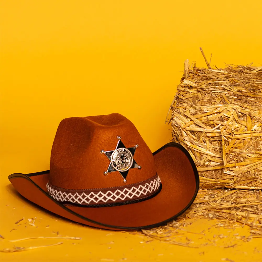 Cappello da cowboy marrone da sceriffo - Accessorio per travestimento da selvaggio West