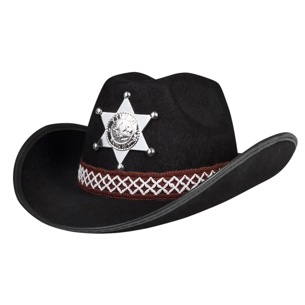 Cappello da cowboy nero da sceriffo - Accessorio per travestimento da selvaggio West