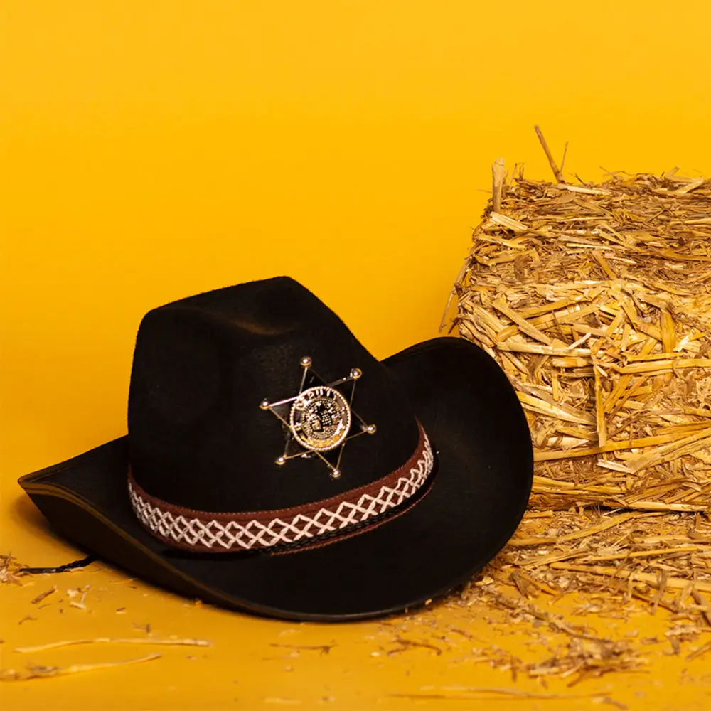 Cappello da cowboy nero da sceriffo - Accessorio per travestimento da selvaggio West