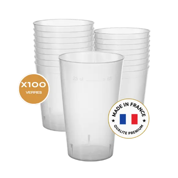 Confezione da 100 Ecocup 25cl (33cl a filo) riutilizzabili - Mezzo, succo, tipo morbido