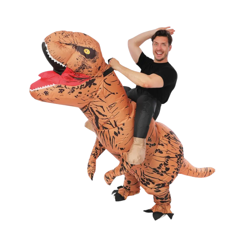 Travestimento da dinosauro gonfiabile con cavaliere per adulti - Costume festivo taglia unica