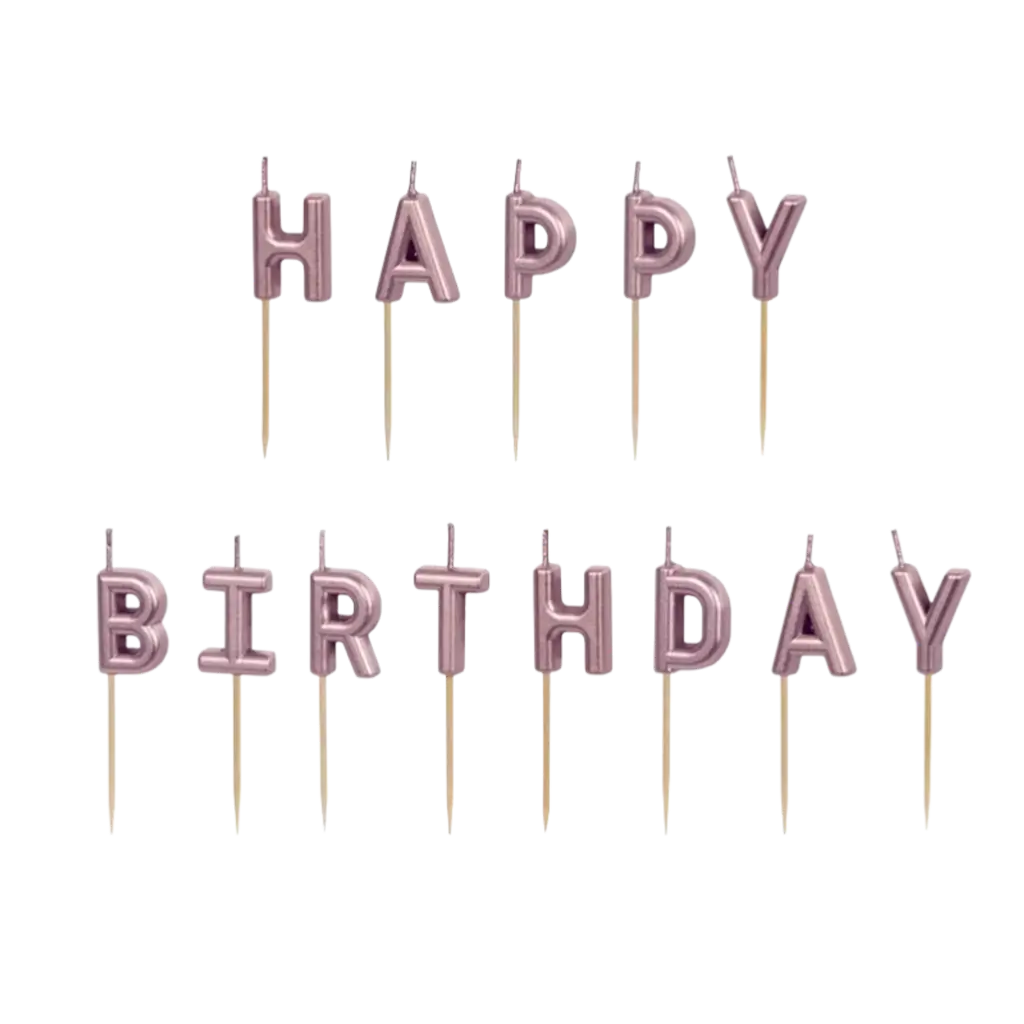 Candela "HAPPY BIRTHDAY" in oro rosa