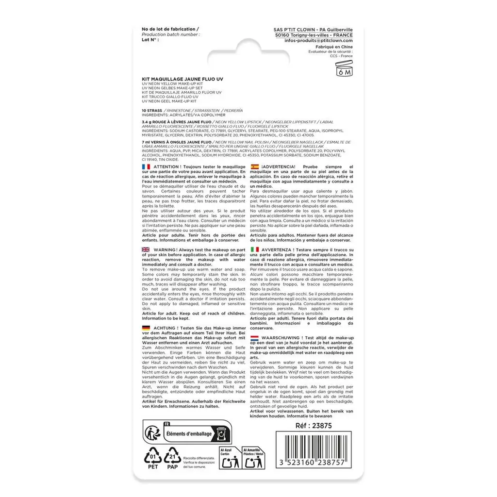 Kit per il trucco giallo fluorescente - Accessori per il travestimento