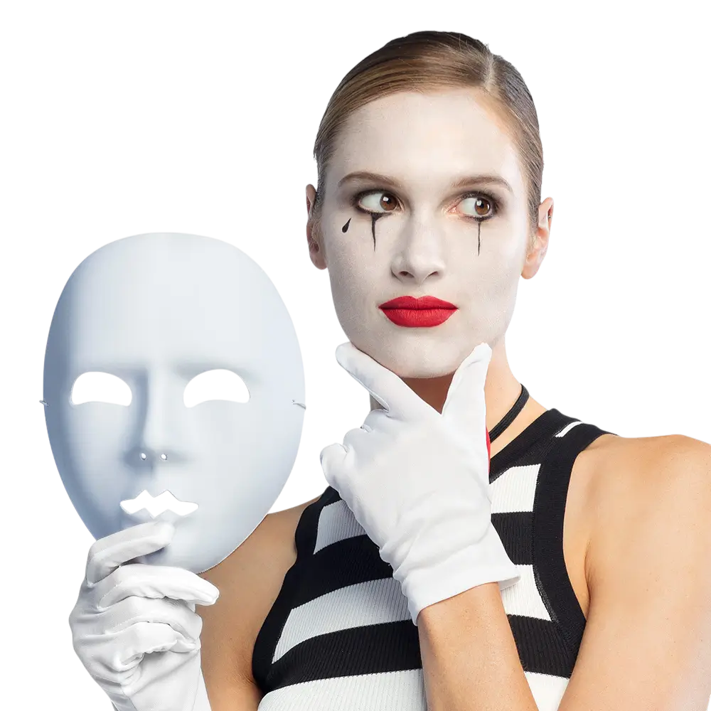 Maschera da mimo bianca - Accessorio di travestimento per spettacoli di Carnevale