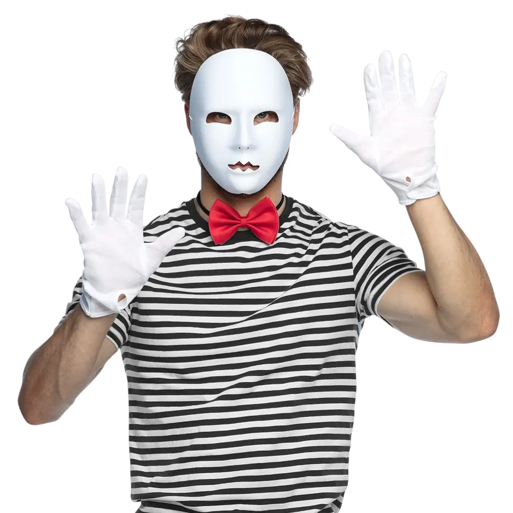 Maschera da mimo bianca - Accessorio di travestimento per spettacoli di Carnevale
