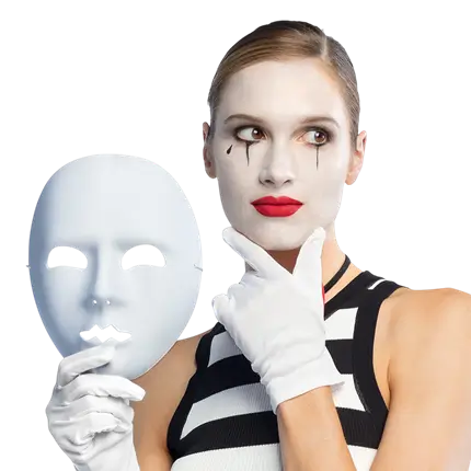 Maschera da mimo bianca - Accessorio di travestimento per spettacoli di Carnevale