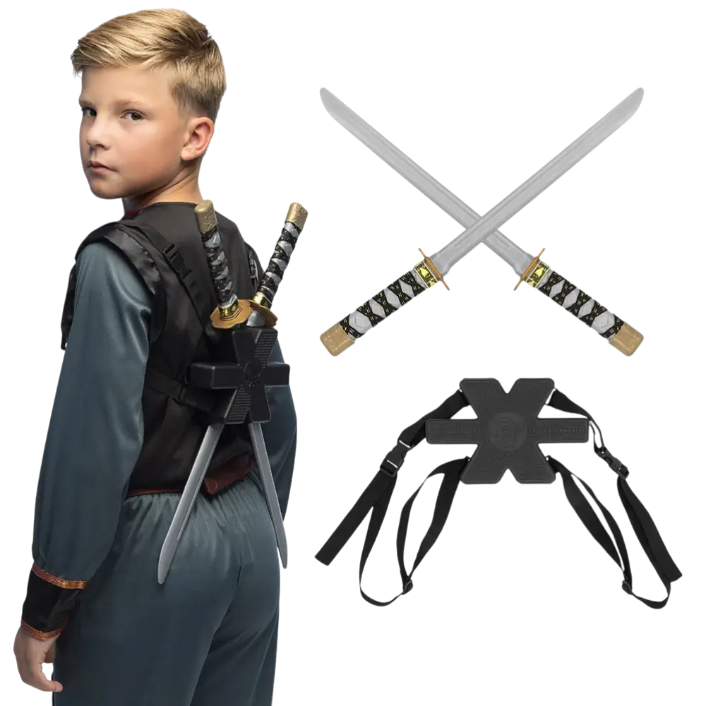 2 Kit di spade ninja - Giocattolo da combattimento con travestimento da ragazzo ninja
