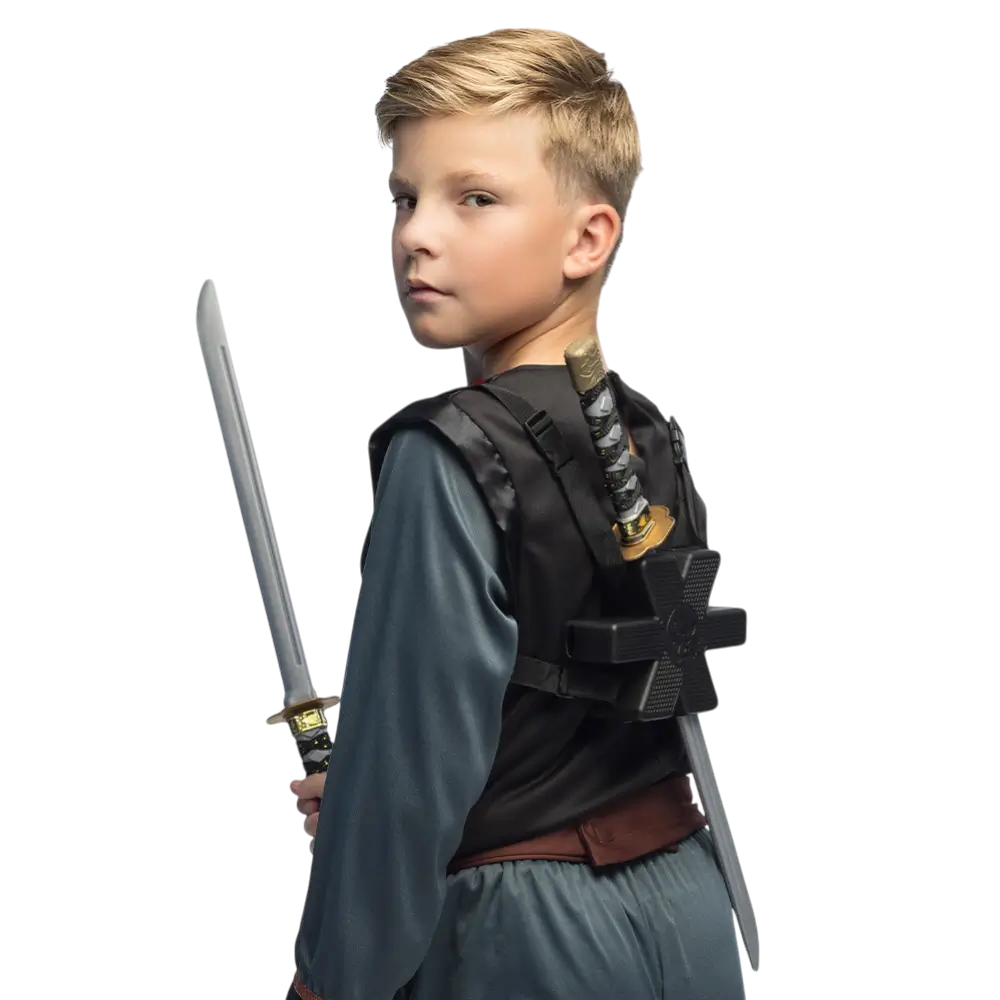 2 Kit di spade ninja - Giocattolo da combattimento con travestimento da ragazzo ninja
