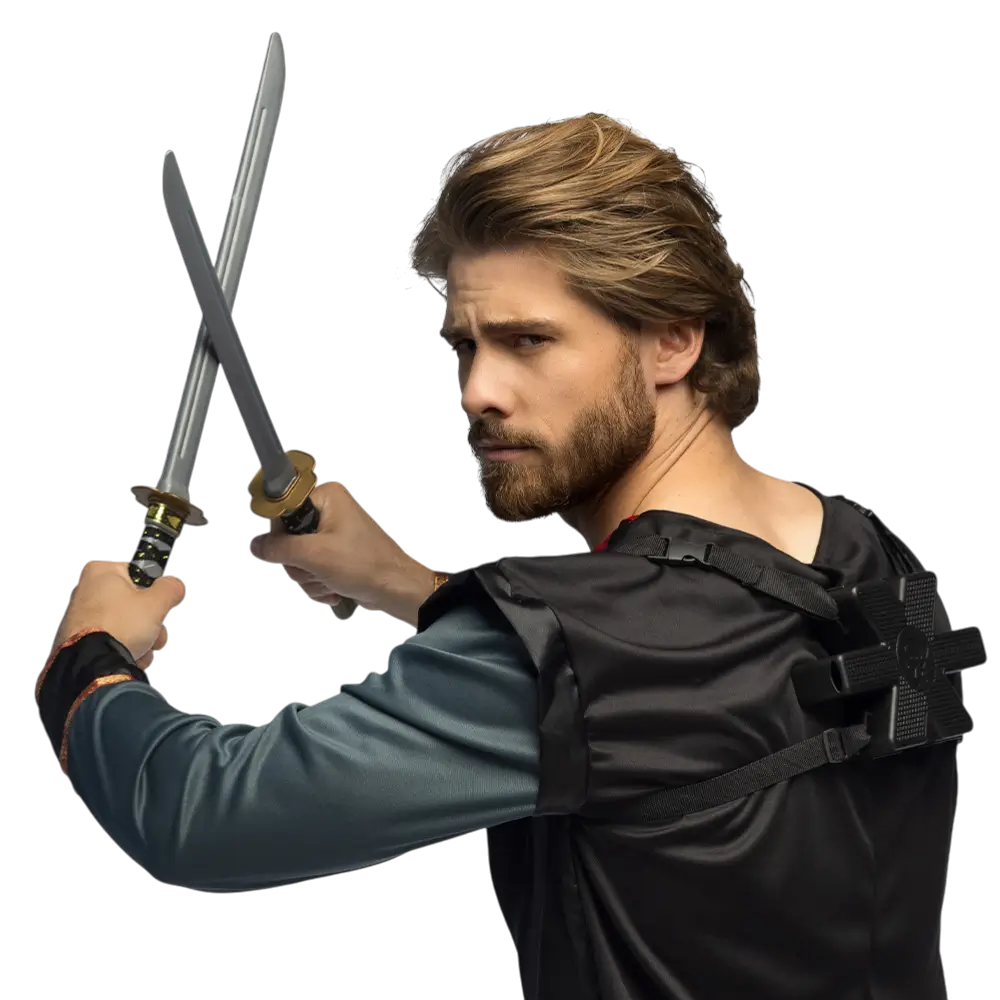 2 Kit di spade ninja - Giocattolo da combattimento con travestimento da ragazzo ninja
