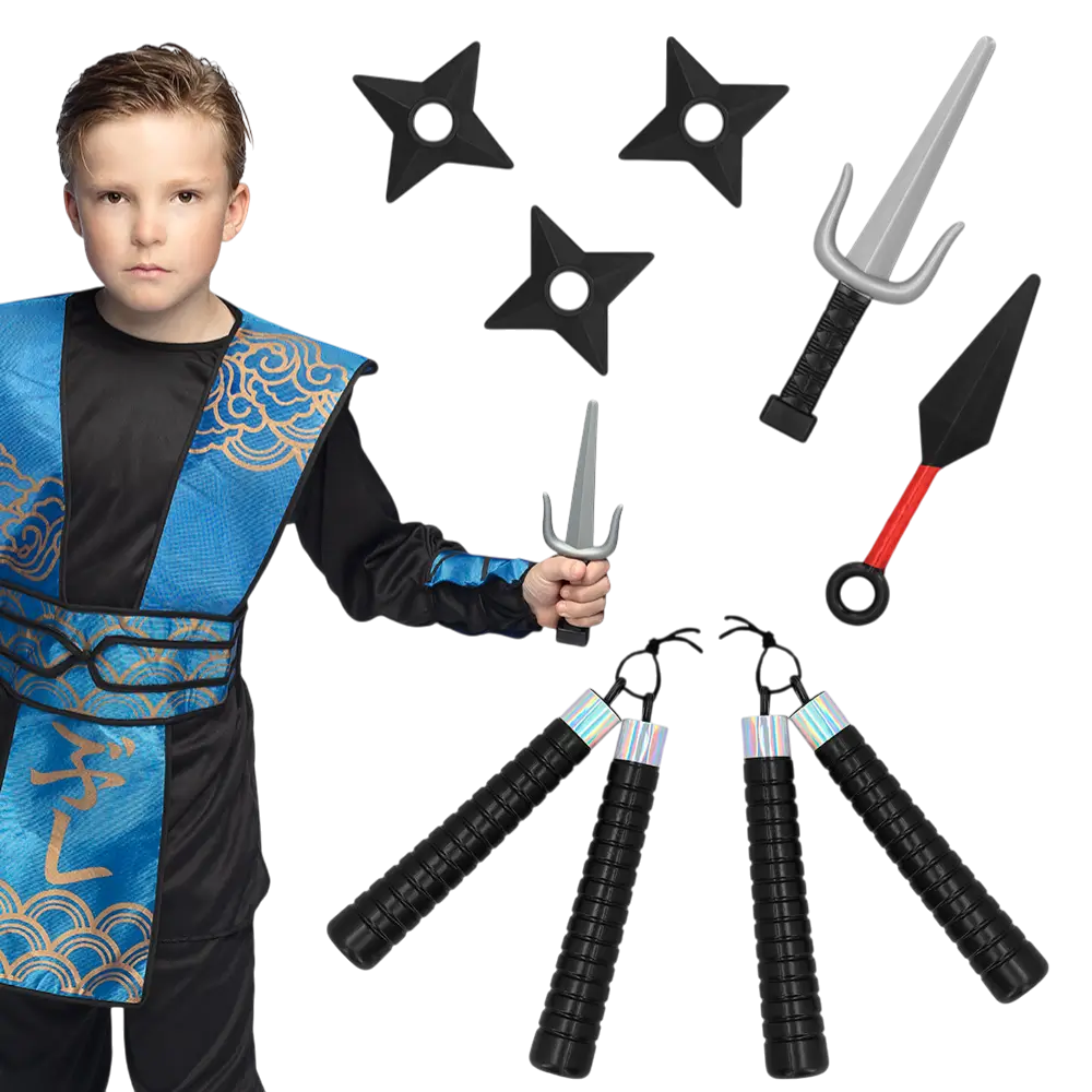 Kit di armi Ninja per bambini 7 pezzi - Accessori per il travestimento da combattimento da samurai