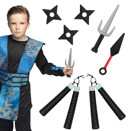 Kit di armi Ninja per bambini 7 pezzi - Accessori per il travestimento da combattimento da samurai